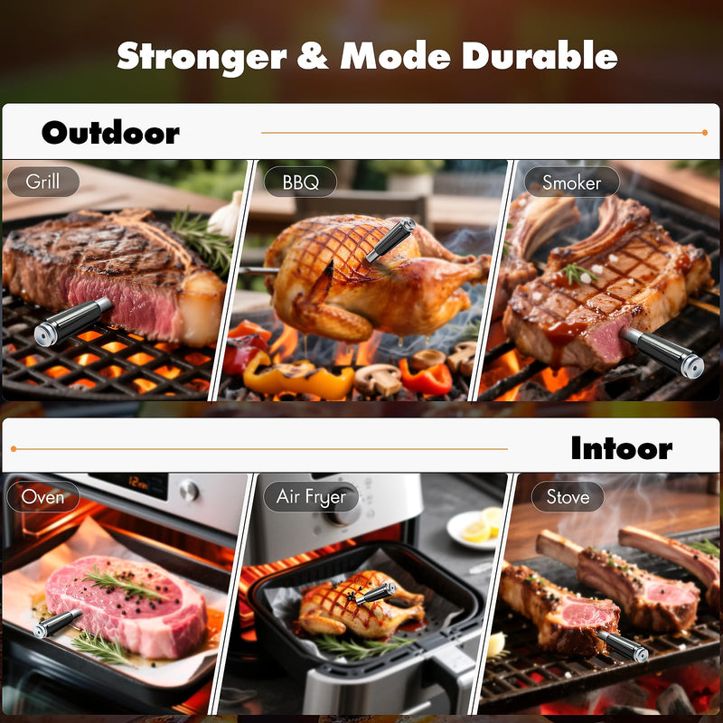 Wireless Meat Thermometer with 2 Ultra-Thin Probes, 700FT Long Range, 1000°F Heat Resistant, ±0.5°F Accuracy, App Controlled for iOS/Android - Ideal for BBQ, Grill, Oven, Smoker, 2025 New