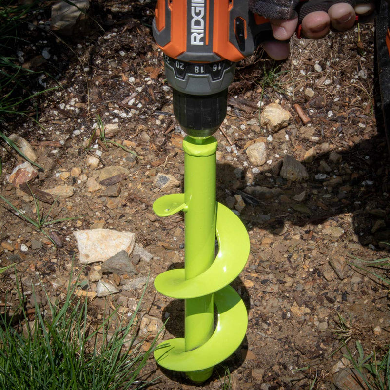 XtremepowerUS Garden Plant Flower Bulb Auger 3.5” x 12” Inch Rapid Planter Post or Umbrella Hole Digger for 3/8” Hex Drive Drill, Lime Green