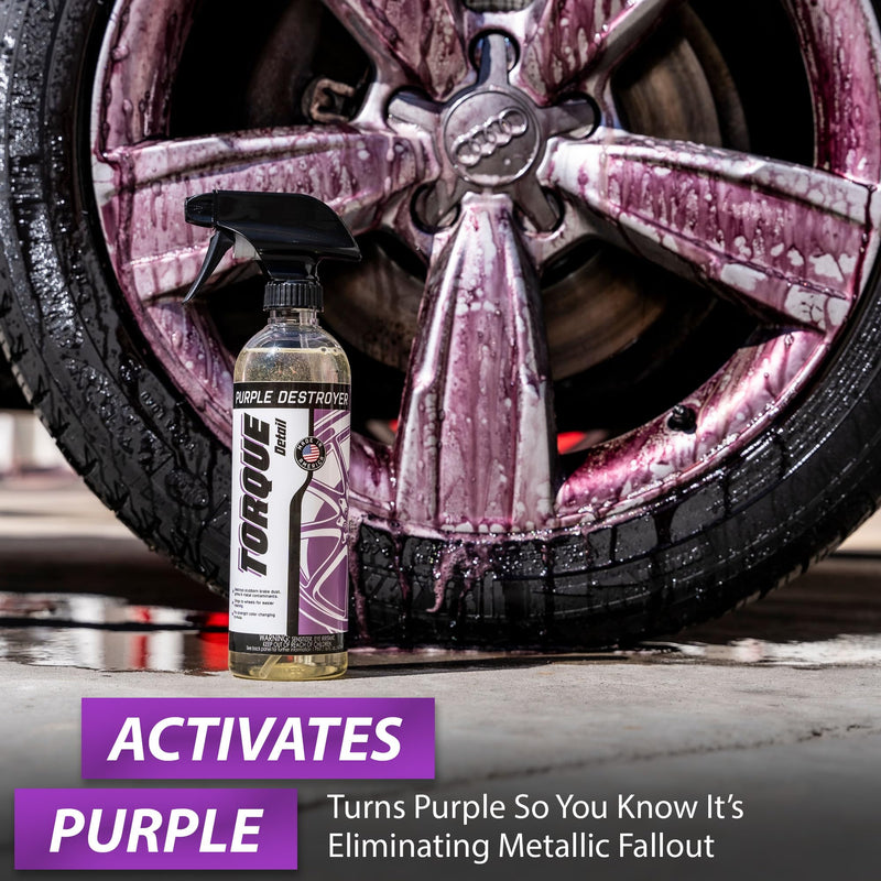Torque Detail Purple Destroyer 16oz - Car Detailing & Wheel Cleaner Spray, Eliminate Brake Dust, Remove Iron From Rims & Wheels | Professional Strength Formula, Works On Chrome, Aluminum, Alloy & More