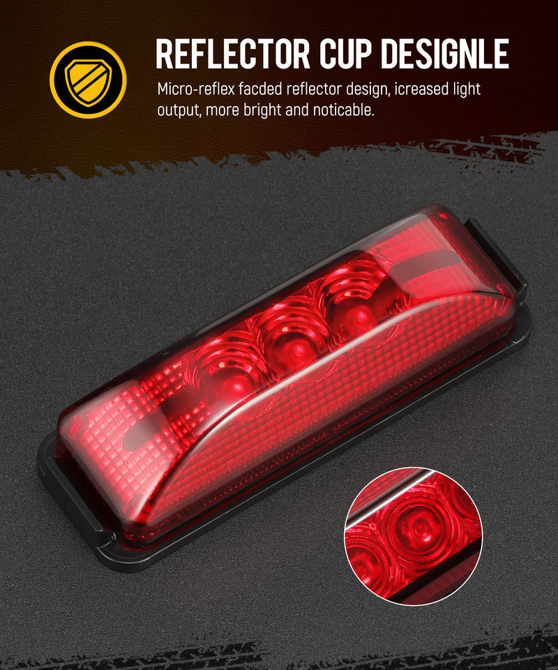 Partsam 10Pcs 3.9 inch 3LED Side Marker Clearance Lights with Reflectors for RV Truck Trailer Camper UTE UTV, Sealed Waterproof, 12V, Surface Mount (5 Amber+5 Red) Amber/Red