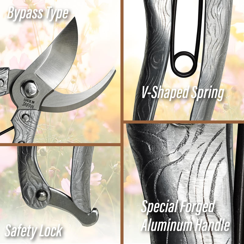 SUIZAN Bypass Pruning Shears 8” Forged Aluminum Handle - Professional Japanese Hand Pruners Garden Scissors Gardening Tools 8 Inch (200mm) Aluminum Handle Pruner