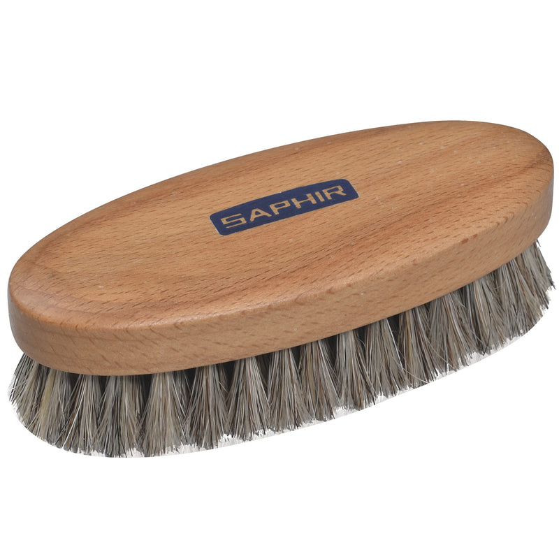 SAPHIR Oval Horsehair Brush - Shoe Polish - for Cleaning, Polishing & Buffing Leather Shoes - Brown Bristles - 5” (13.5cm)