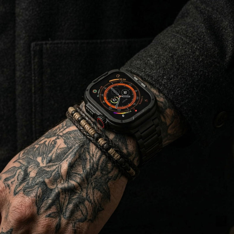 Titanium Rugged Case Compatible with Apple Watch Ultra 3/2/1 49mm, 2 in 1 Full Coverage Metal Cover with Screen Protector, Lightweight Protective Pure Titanium Bumper for iWatch Case Black