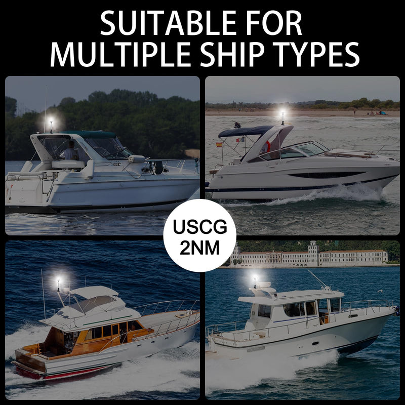 12-Inch Folding LED Navigation Anchor Light | Lightweight Anodized Aluminum Pole | Pontoon Boat Bimini & Stern Light | USCG 2NM | Horizontal Mount Base | 12V DC White Horizontal Mount，Folding base