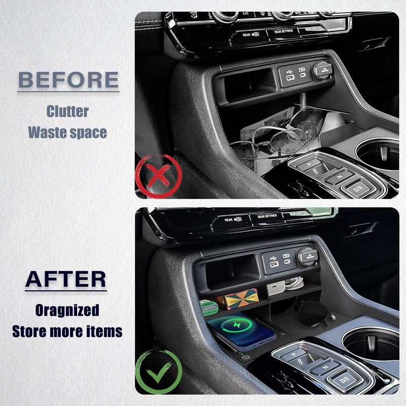 Center Console Organizer Compatible with 2023 2024 2025 Honda Pilot/ 2026 Honda Passport Secondary Storage Box ABS Material Insert Divider Interior Accessories Center console tray