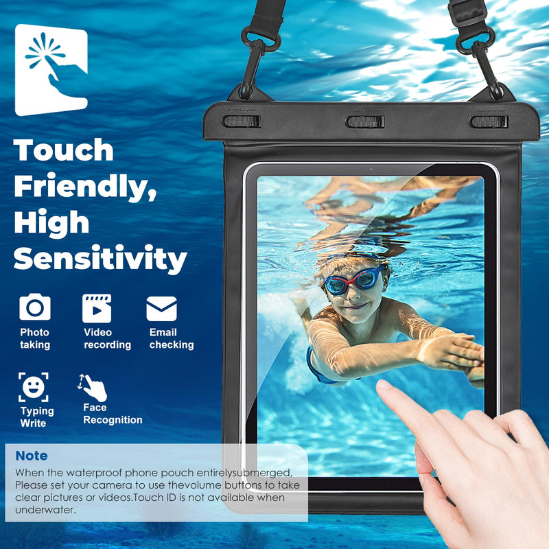 Universal iPad Waterproof Bag Case, Touch Sensitive Dry Bag with Lanyard Waterproof Bag Case for iPad 8th/7th/6th/5th/4th Generation 10.5/10.2/9.7/10.2 ipad Mini Case Absolute Black