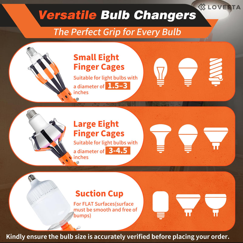 LOVEETA® Gen2 12Ft [18Ft Reach] Lightweight Extendable Light Bulb Changer Pole for High Ceilings – Telescopic Light Bulb Pole Changer with Bulb Gripper - Champagne Gold 12Ft (18Ft Reach)
