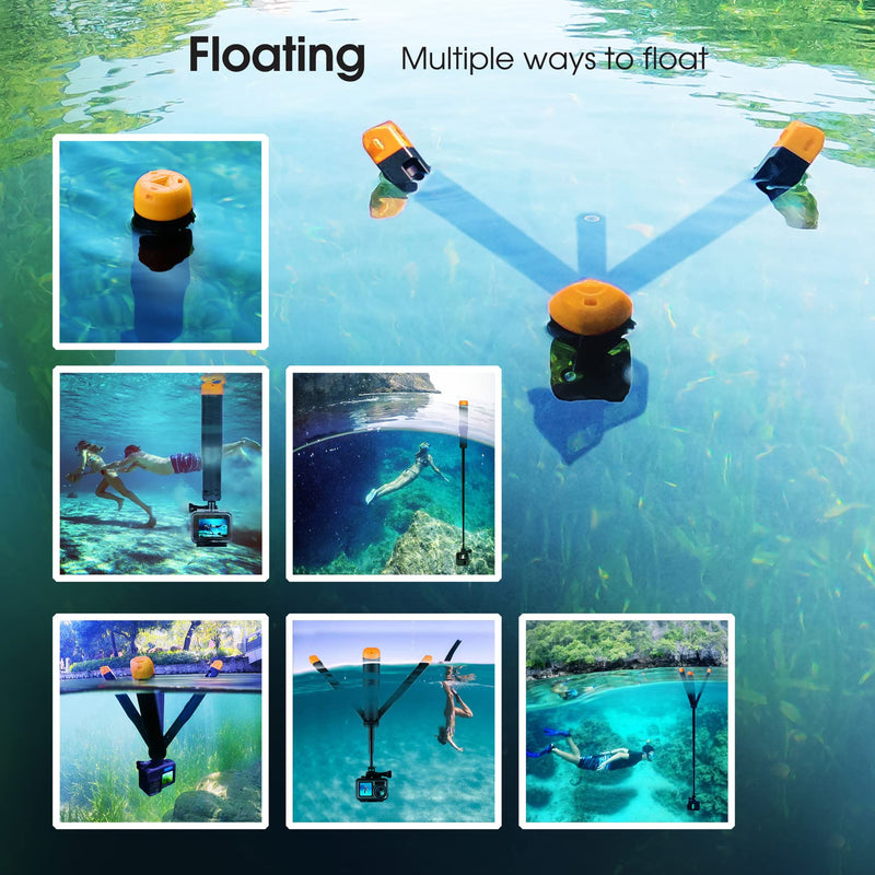 SOONSUN 4in1 Floating Selfie Stick for GoPro Hero 12, 11, 10, 9, 8, 7, 6, 5, 4, 3 Session, Fusion, DJI OSMO, Insta360 - Use as Floating Tripod, Waterproof Selfie Stick, Hand Grip, Tripod Stand Yellow