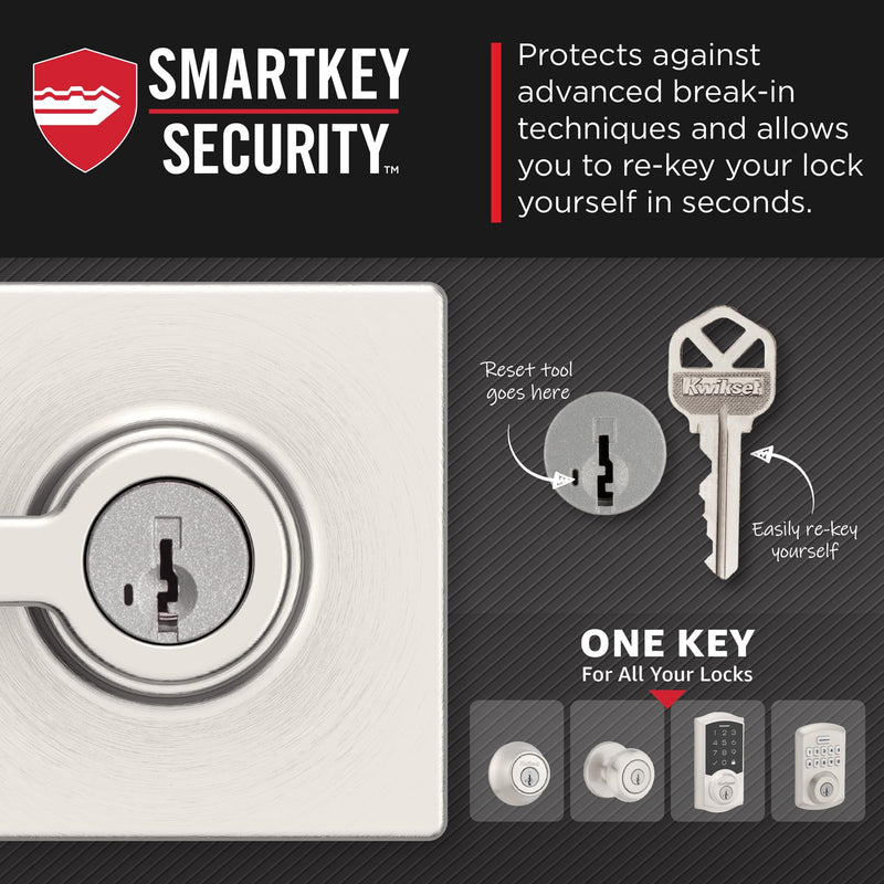 Kwikset Casey Entry Door Handle with Lock and Key, Secure Keyed Reversible Lever Exterior, For Front Entrance and Bedrooms, Satin Nickel , Pick Resistant Smartkey Rekey Security and Microban 1 Pack Keyed Entry