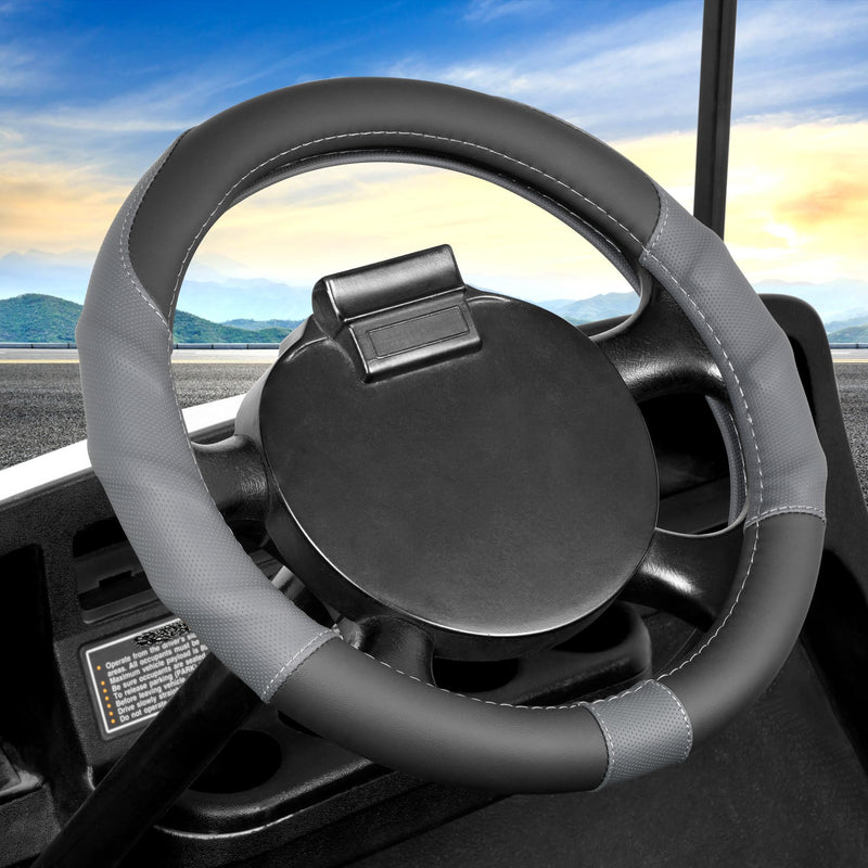 10L0L 13 Inch Golf Cart Steering Wheel Cover for EZGO TXT & RXV, Anti Slip PU Leather & Comfortable Grip Feeling-Black Grey Black & Grey