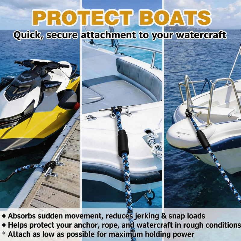 Blue Bungee Dock Lines for Boats 4.3 FT 2 Pack, Marine Grade Shock Absorbing Boat Dock Lines with 316 Stainless Steel Clips, Heavy Duty Mooring Rope for Jet Ski, PWC, Pontoon, Kayak, Yacht Accessories Blue
