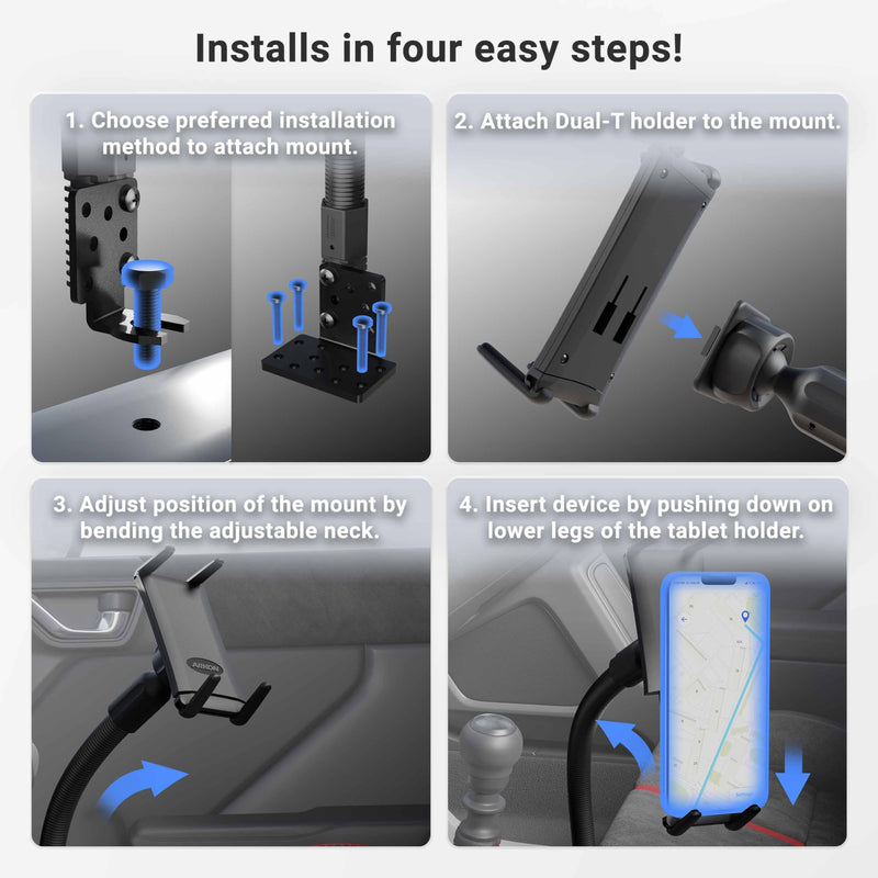 Arkon Mounts - Car Seat Rail Phone or Tablet Mount | Flexible Positioning | 22" Gooseneck | 360° Adjustability | Tablet Holder fits iPhone, Galaxy, Note and more | Up to 8" Screen Size