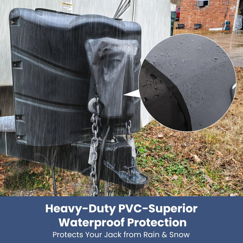 RV Electric Tongue Jack Cover – Heavy-Duty Waterproof Gray Cover with Chain Hooks, Weather-Resistant, UV-Protective Trailer Jack Guard – Universal Fit for Outdoor RV Camper Accessories