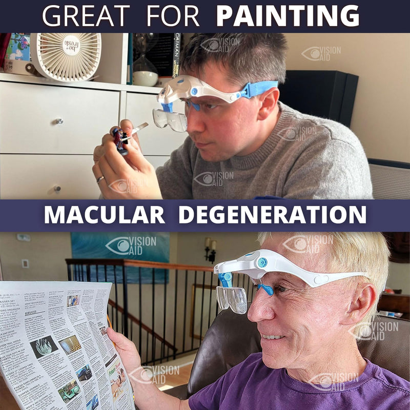 Vision Aid Magnifying Glasses with LED Light 5 Lenses Headband Case Hands Free Illuminated Optivisor Head Magnifier for Hobby Painting Close Work Jewelry Watch Repair 3AAA Battery Powered - Standard Set