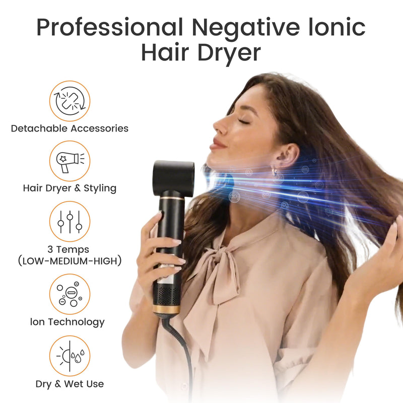 Airbrush 5 in 1 Multi Hair Styler Blowdry Brush Hairdryer Hot Magic Air Styler Set for Women, Hair Styling Appliances with Curl Straighten Wavy Smooth, All Hair Type/Length (Black) Black
