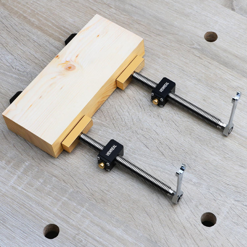 2 Pack Bench Dog Clamps, 3/4" Adjustable Dog Hole Clamp with 4 Pack Non-Slip Bench Dogs, Upgraded Quick-Shift Structure, MFT Table Compatibility