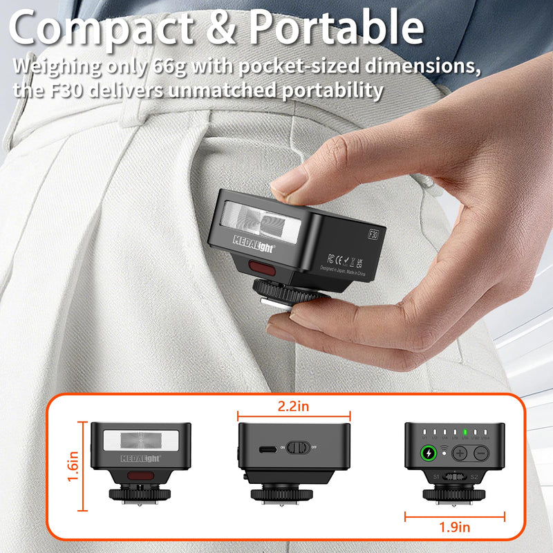 F30 Mini Camera Flash,GN15 Camera Flash 7 Power Levels Manual Hot Shoe Flash for Sony ZV1/Ricoh GR3 /Nikon/Canon/Fuji/Digital Film Cameras/DSLR Camera（Not Compatible for Sony ZV-1F.