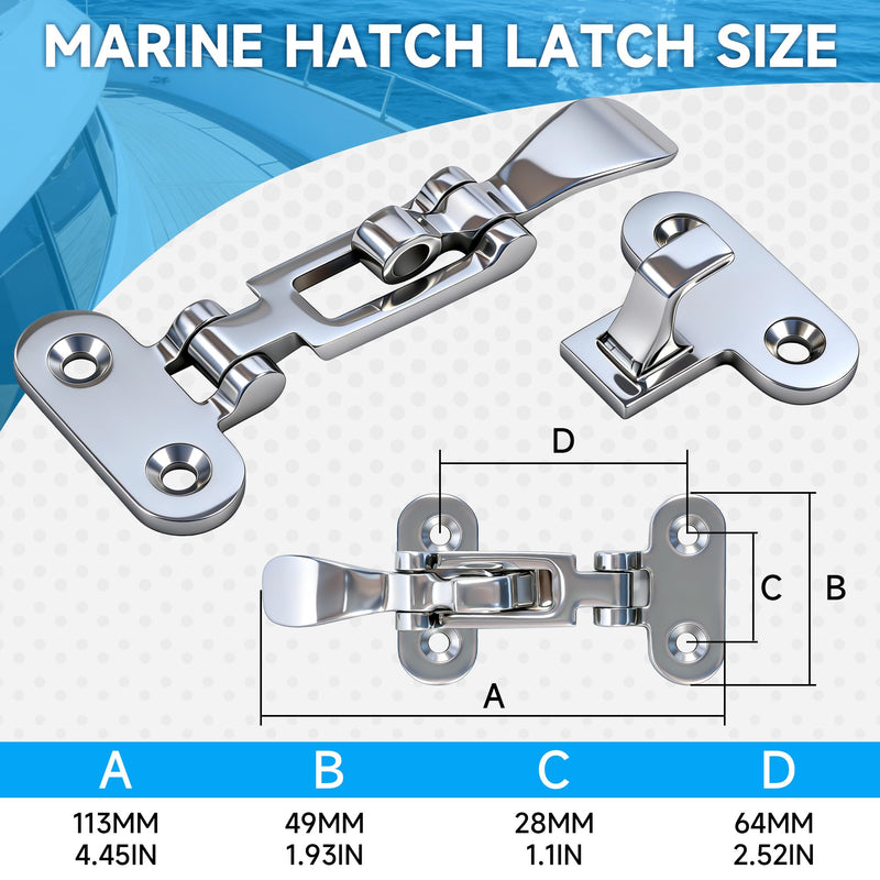Boat Hatch Latch Marine 316 Stainless Steel Anti-Rattle Boat Door Latches, Heavy-Duty Hold Down Clamp Latches Boat Cabinet Hardware Silver-2P