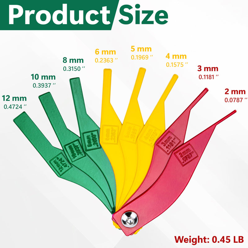 8 PCS Brake Lining Thickness Gauges, Brake Pad Measuring Tool, Color Coded Brake Pad Gauge with Metric & SAE Size, Brake Resetting Gauge Tool, for Quickly Measuring Disc and Drum