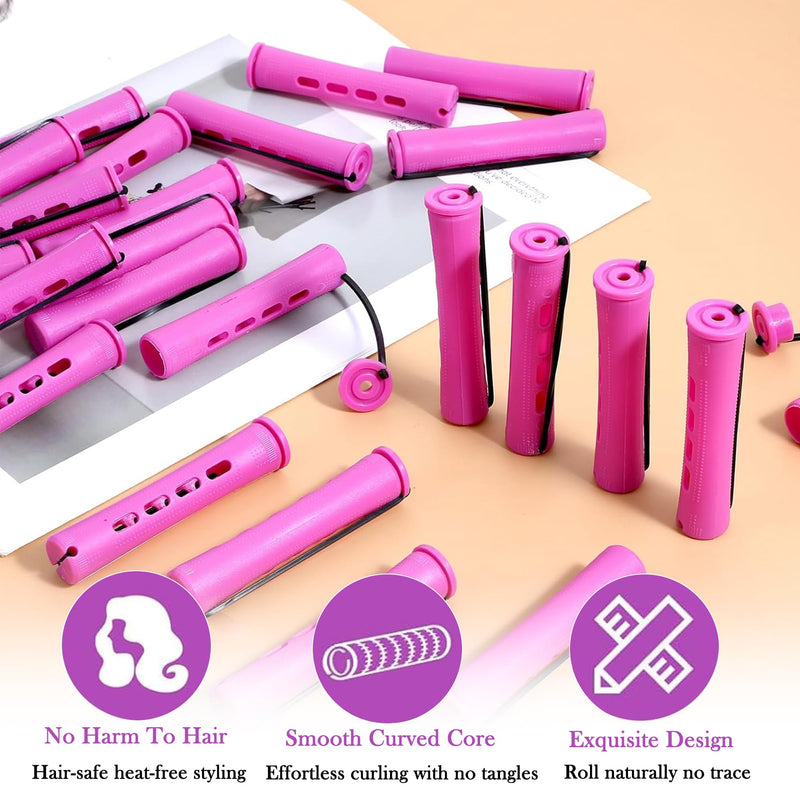 30 PCS Perm Rods Set, 0.75 Inch Medium Size Hair Curlers Rollers, Perming Rods with Elastic Rubber Band, Non Slip Plastic Hair Perm Kits for Fashionable Curly Hair, Hairstyle Styling (Purple)