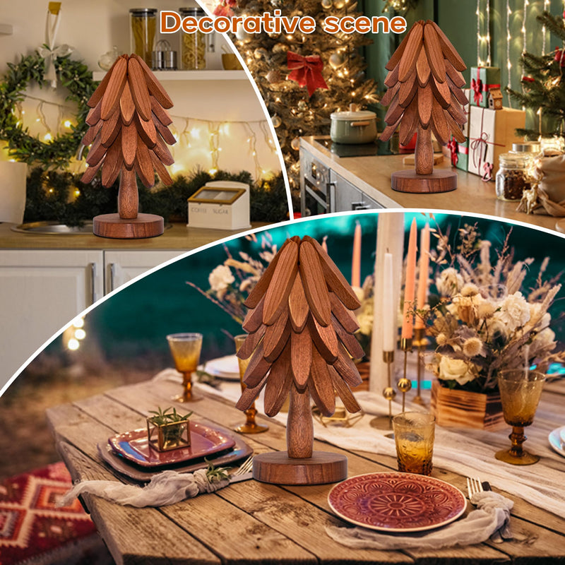 Wooden Trivets for Hot Dishes, Wooden Tree Trivet Set of 5 for Easy Storage - Suited for Hots, Pans, Bowl, Teapot, Hot Holders - Multifunctional Ornaments (Dark - 5 PCs) Dark - 5 Pcs