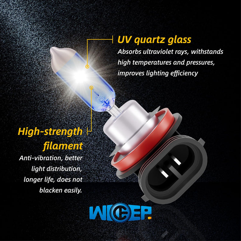 H11 Halogen Headlight Bulbs, Standard DC 12V 55W Low Beam/Fog Light/DRL Replacement, 5000K White Car Headlamp, Pack of 2 H11