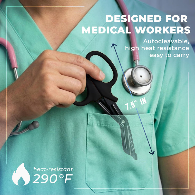 ArmorMason - EMT Trauma Shears For Nurses - Medical Bandage Scissors With Stainless Steel Blades - Professional Grade Scissors For Nurses, Doctors & First Responders (Black) Black