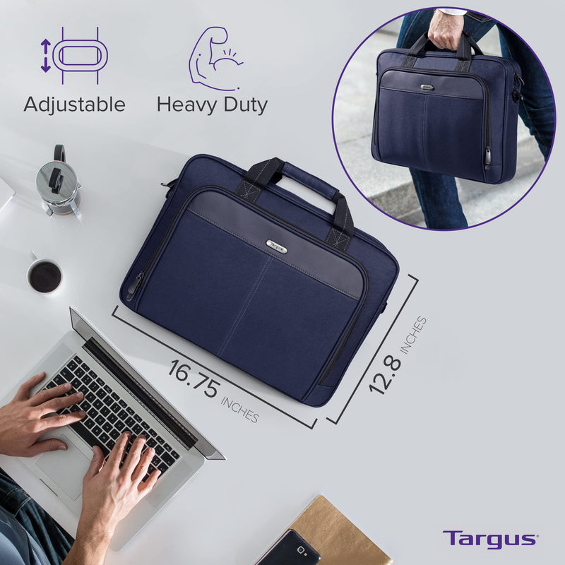 Targus 15-16 Inch Classic Slim Ergonomic Briefcase and Messenger Bag for 16" Laptops and Under (TCT027US) 16 inch Blue