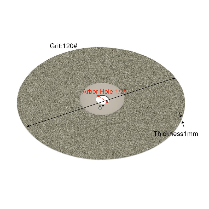DZQ 3PCS Diamond Flat Lap Wheel Disc 8" x 1/2" Arbor Hole Abrasive Grit 80 120 180 for Cutting or Sanding Stone and Glass 3PCS-grit 80 120 180