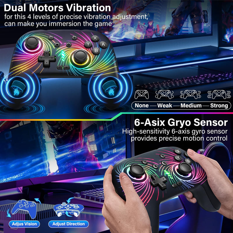 Switch Controller for Nintendo Switch/Lite/OLED, Wireless Switch Controller | Switch Controller with 10 LED Light, Pro Switch Controllers with One Key Pairing, Turbo, 6-Axis Gyro, 1000mAh Battery, Black