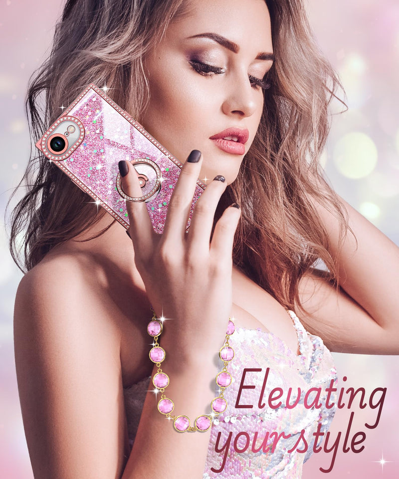 Miss Arts for iPhone 17e/16e Case with Ring Stand, Glitter Sparkle Phone Case for Women Girls, Rhinestone Luxury Protective Cover for iPhone 17e/16e 6.1", Pink