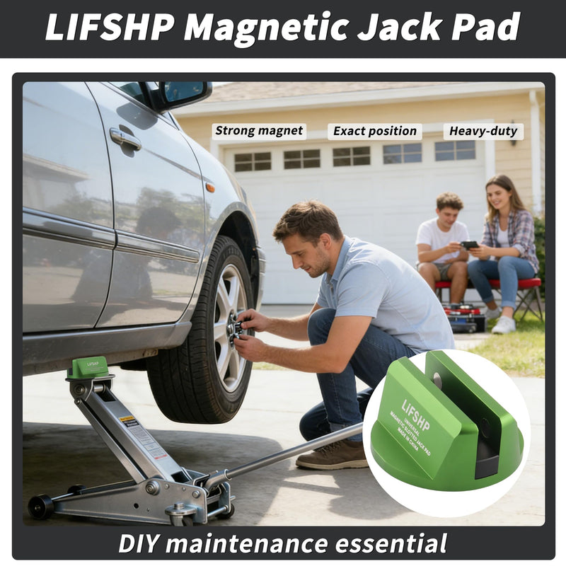  [AUSTRALIA] - 2Pcs Universal Aluminum Grooved Magnetic Jack Pad, Jacking Puck Pinch Weld Frame Rail Adapter, for Car SUV Truck Pickup Sedan MPV Wagon, Change Tire Repair Tires Oil Change Must Have-Green Green-2Pcs