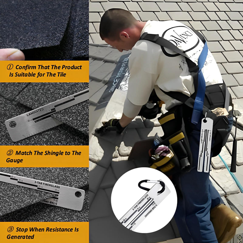 2 Pack Metal 4/09 Shingle Gauge with Carabiner, House Roof Gauge Tool, Roofing Tools Engineering Rulers Equipment for Measuring and Analyzing The Thickness of Roof Tiles 2
