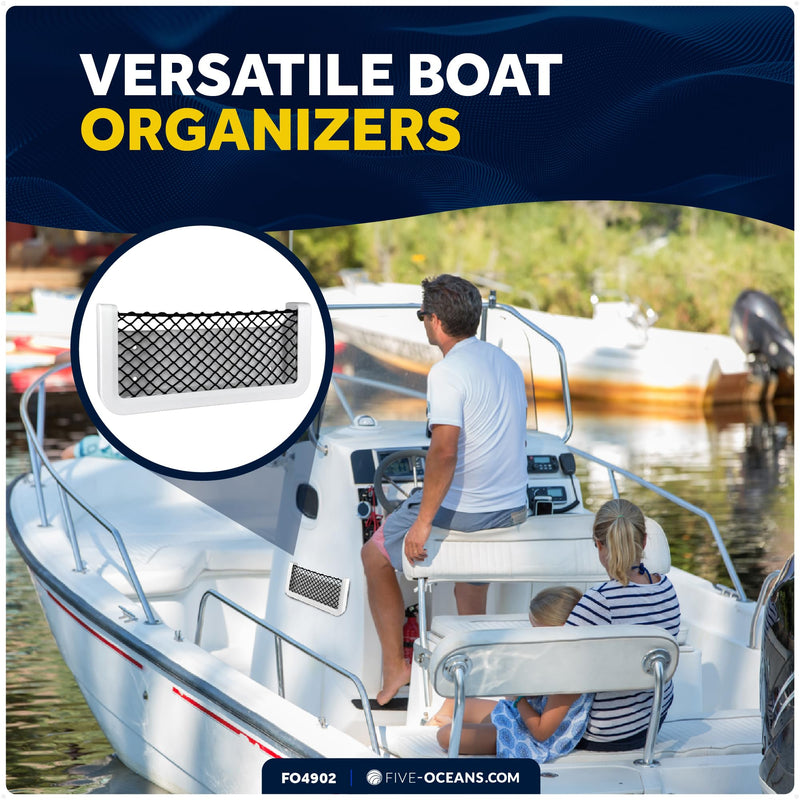Five Oceans Boat Storage Net, White Frame, Black Elastic Netting, 9-7/8" x 4-1/2", Ideal Storage Net for Boat Organizer, Car, Rvs - FO4902 1-PACK