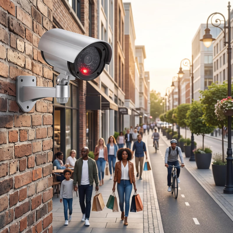 SUNGOOYUE Fake Security Camera Engineering Plastic Dummy Security Camera with Flashing Red LED Rotatable 0 to 90 and 360 Bracket Easy Install for Home Office Shop Garden Outdoor