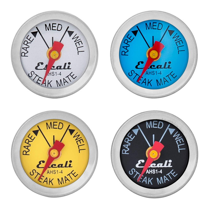 Escali AHS1-4 Easy Read Mini Steak Thermometer Set, Dial Reads Rare, Medium & Well, Dishwasher Safe, Silver Mini (4 Pack)