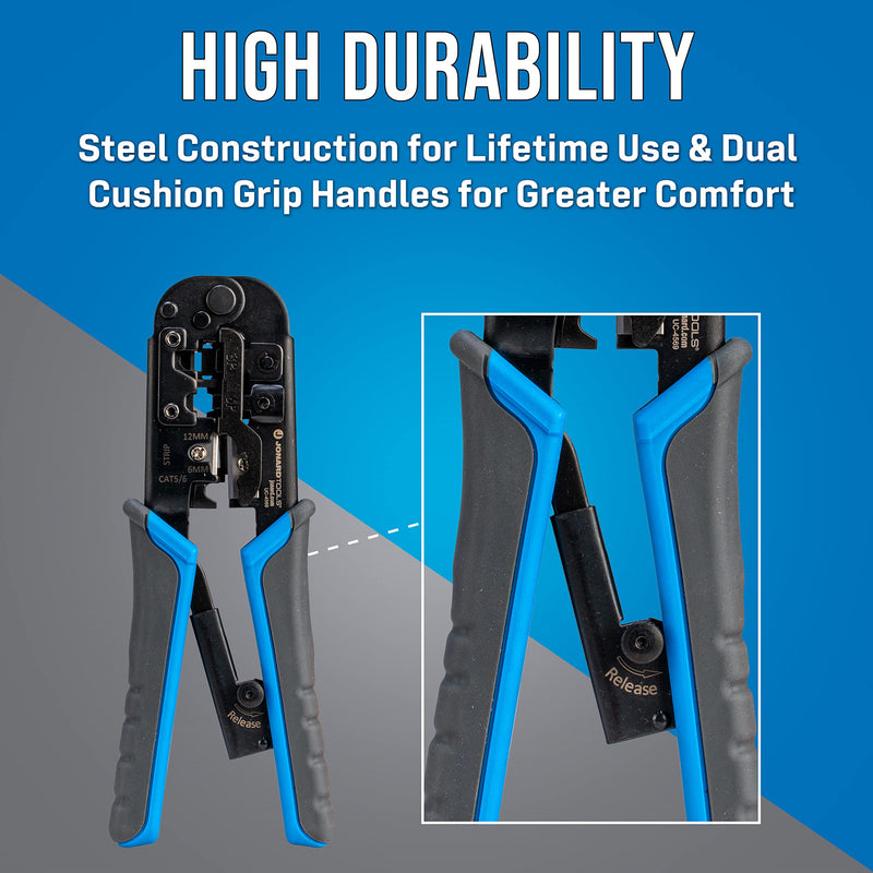 Jonard Tools UC-4569 Pass-Through 6-in-1 Modular All-in-One Cut, Strip, and Crimping Tool for Video, Telecom, Datacom and More, Blue