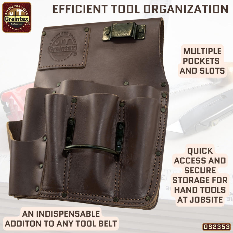 Graintex Drywall Pouch Brown Color Heavy Duty Top Grain Leather, Steel Hammer Holder, Drywall Tool Belt, Framers Tool Pouch, Construction, Carpenter, Electricians - OS2353 Right Handed