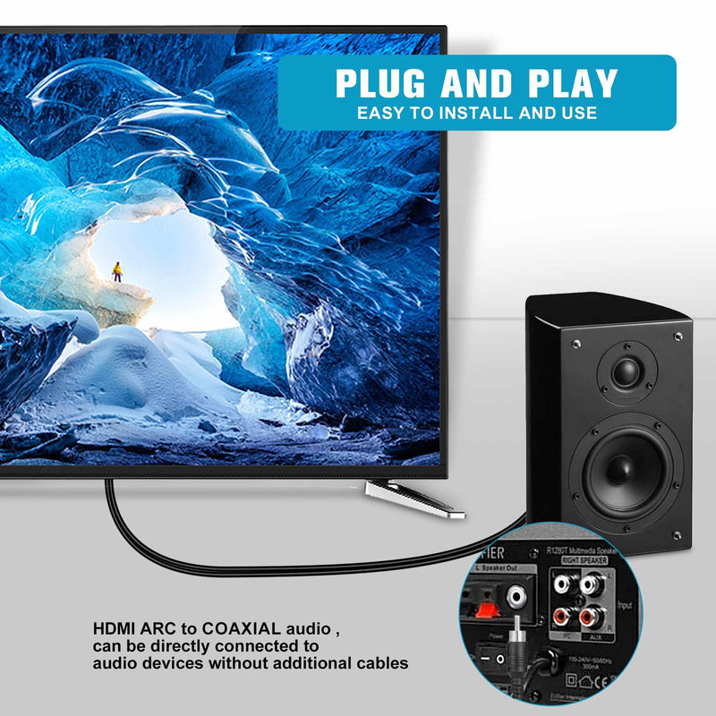 192KHz HDMI eARC/ARC to Coaxial Audio Converter for TV to Soundbar, Plug & Play 4.9ft/1.5m ARC to Coaxial Cable Audio Extractor Adapter Splitter for Sound System Home Theater Support Dolby/DTS 5.1