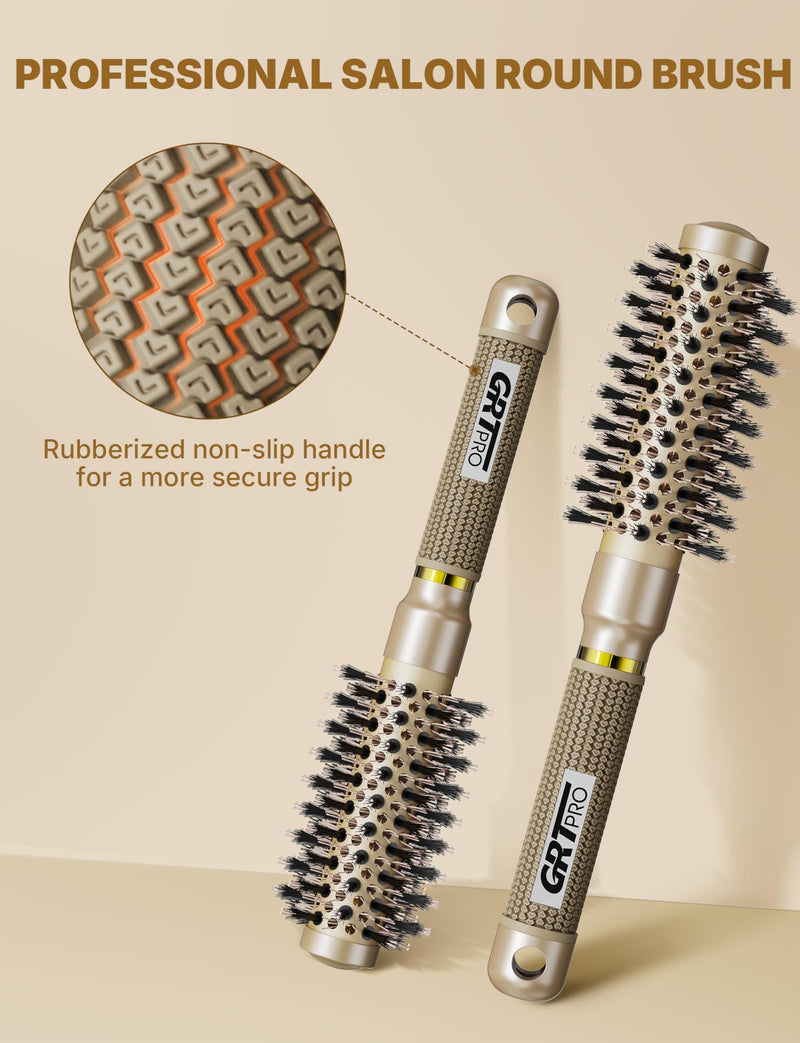 Professional Round Hair Brush Ceramic Negative Ion round brushes for blow drying with Circular Airflow, Even airflow for smooth, One-Stroke Smoothness for Tangle-Free Hair Care, 25MM, Short Hair Golden 25mm