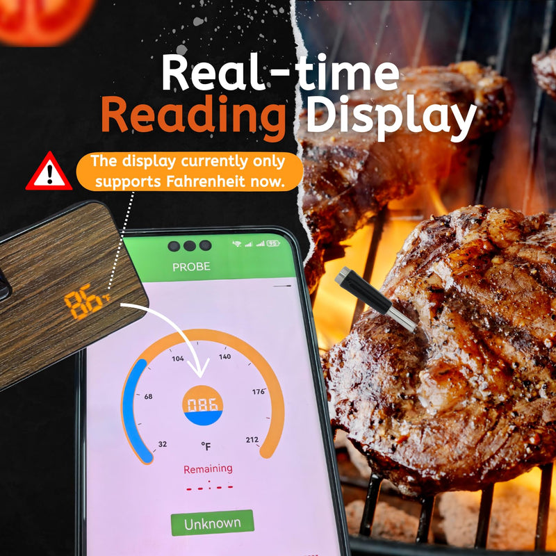 Smart Wireless Meat Thermometer Digital, 600 Ft Long Range Bluetooth 5.3 with App Control, High Accuracy Waterproof Ceramic Probe, Fast Charging & Magnetic for Oven Grill BBQ Smoker Rotisserie