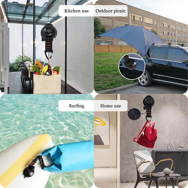 CONBOLA Suction Cups Hooks Heavy Duty Camper Accessories Car Camping Essentials Tie Down 2 Pieces Suction Cup with Securing Hook Strong Power for Car Awning Boat SUV Tent Window Glass.(2 pcs) Classic red line Black-2 Pieces