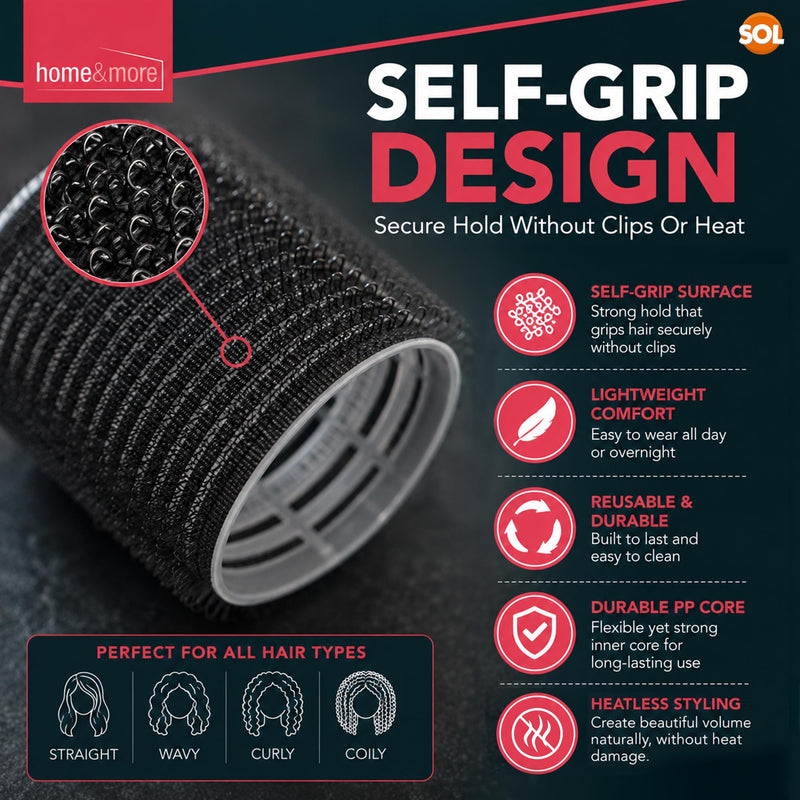 SOL 4pk Hair Rollers Self Grip - Rollers for Hair Volume - Heatless | Hair Curlers Rollers - Long & Short Hair for Bouncy Waves, Reusable 4pk, Easy Self Grip for Heatless Styling