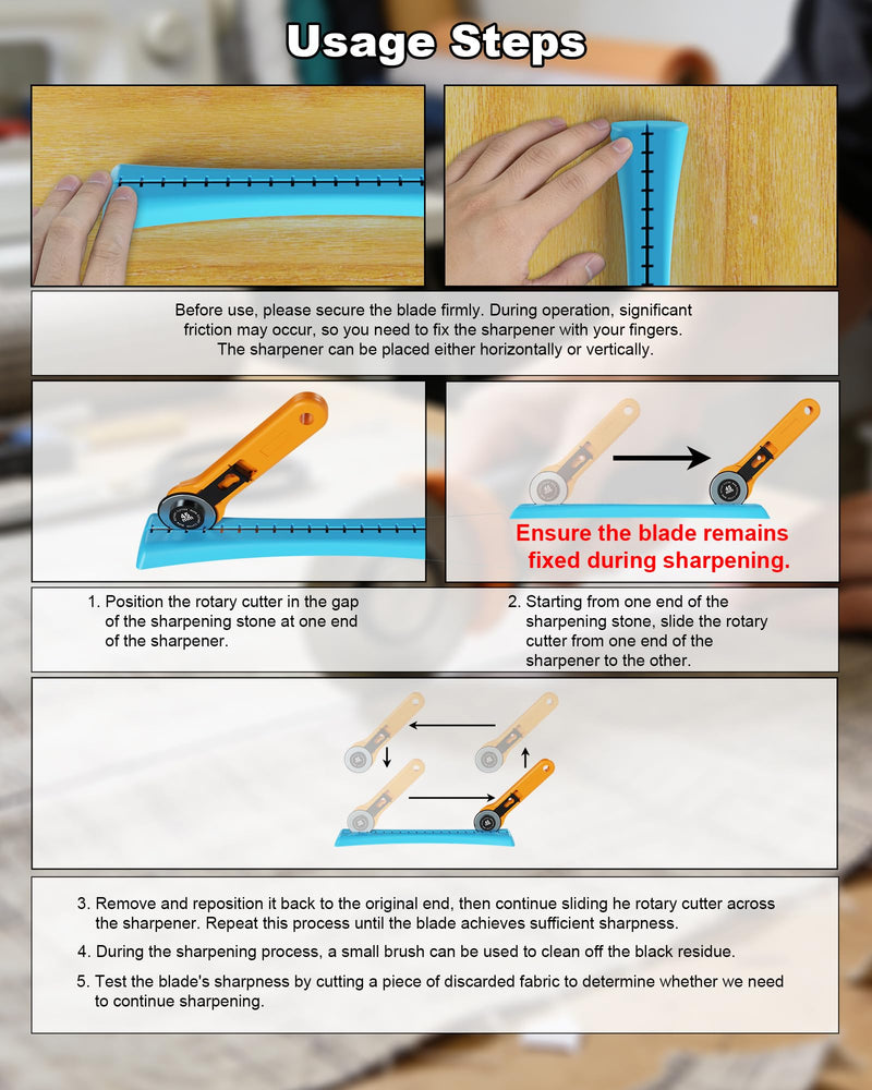 Linear Rotary Blade Sharpener, Rotary Cutter Sharpener for 45mm and 60mm Blades, Manual Rotary Sharpener Tool made of 2 Diamond-Coated Sharpening Stones for Blade Repair, with Clean brush