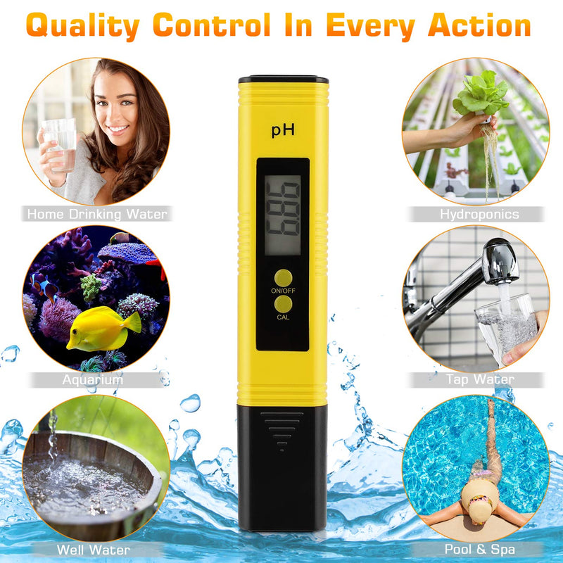 PH Meter for Water Hydroponics Digital PH Tester Pen 0.01 High Accuracy Pocket Size with 0-14 PH Measurement Range for Household Drinking, Pool and Aquarium (2, Yellow, Normal) 2