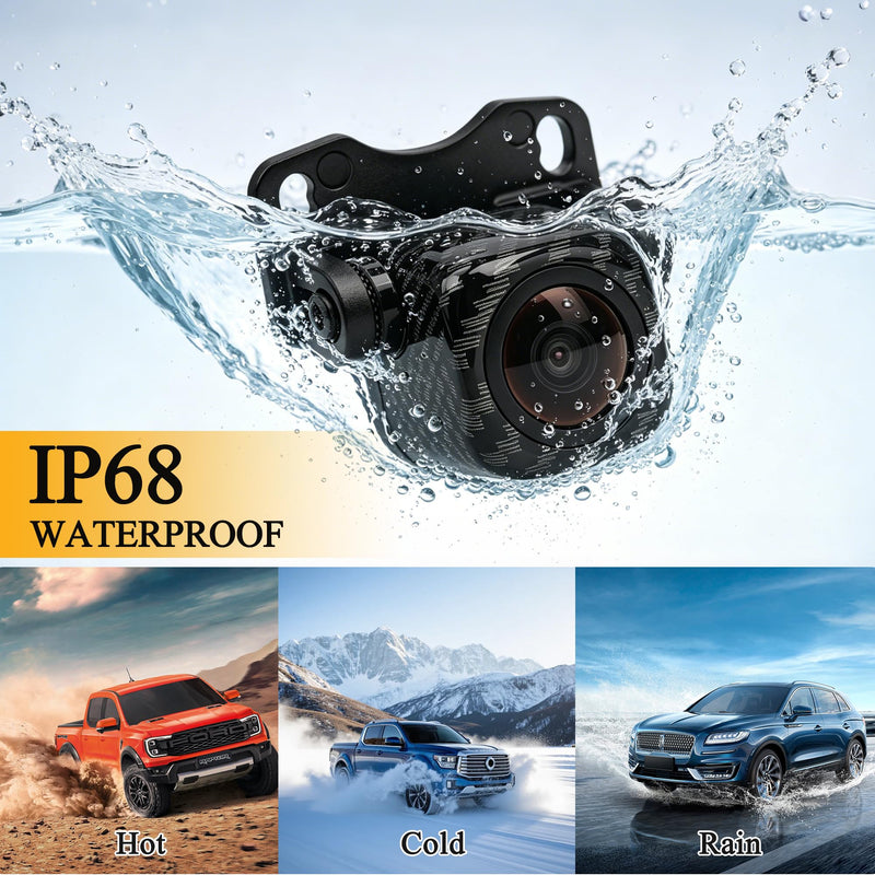 Backup Camera Carbon Fiber Coated Housing AHD 4k with Nylon Braided Wire: 170 Degree Wide Angle License Plate Backup Camera with Excellent Night Vision and IP68 Waterproof for Car SUV Truck