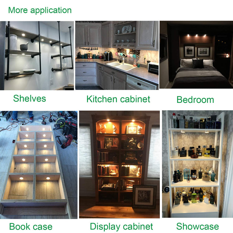 AIBOO Linkable Under Cabinet LED Lighting Direct Wired 12V Slim Aluminum Dimmable Puck Lights with RF Remote Control for Kitchen Cabinets Counter, Closet Lights(6 Kit, Warm White, NO Wall Plug) 2700K Warm White