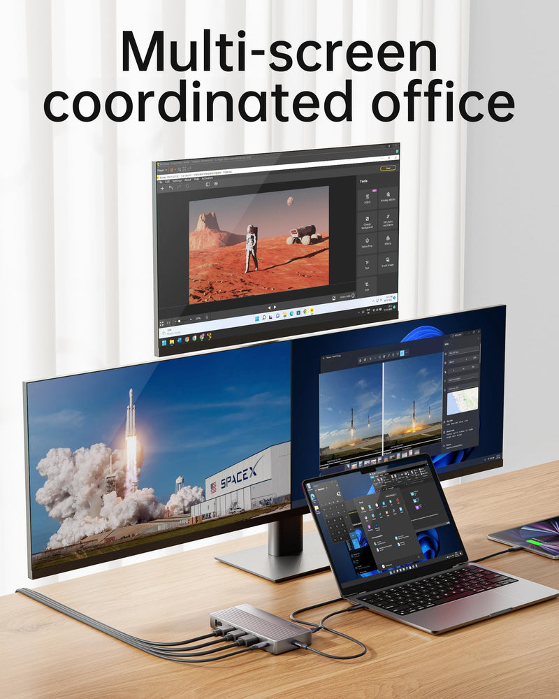 Laptop Docking Station Dual Monitor｜USB C Dock for Triple Display｜11-in-1 Computer Dock w/ 3 Monitors Support, 100W PD, Dual HDMI+DP, SD/TF, Ethernet & 4 USB Ports Audio/Mic for Windows Laptop 11 Ports 2 HDMI + 1 DisplayPort+4 USB