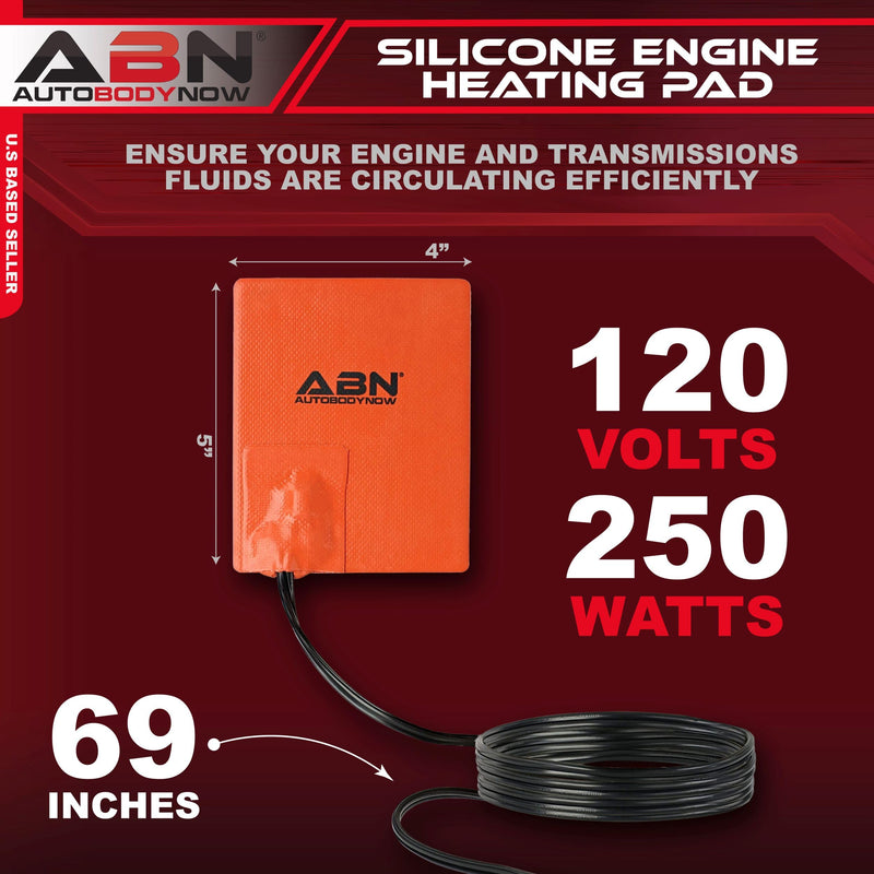 ABN Silicone Heater Pad Car Battery Heater Pad Engine Block Heater Pad Oil Pan Heater Pad, 4x5 Inch – 120V 250 Watt
