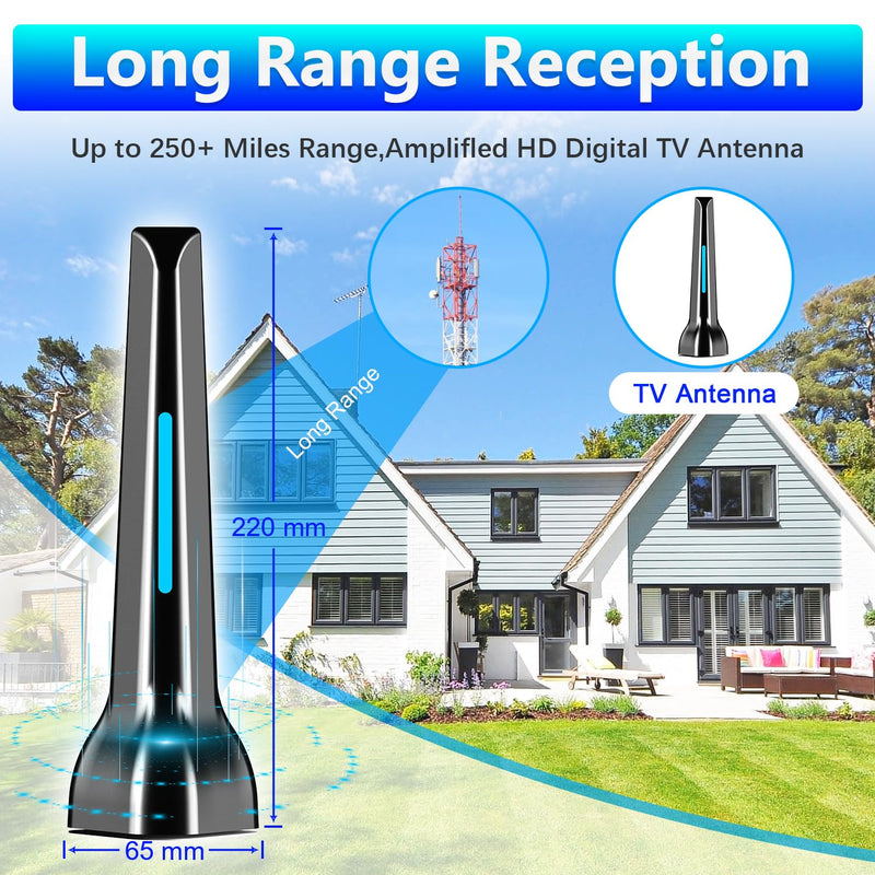 TV Antennas for Smart Indoor, Long Range & 360° Reception with Magnetic Base for Easy Installation, Digital HDTV Antenna Supports 4K, 1080p for Smart TV Local Channels Blue-black